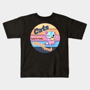 Cats coffee weekend Cute Design V2 Kids T-Shirt